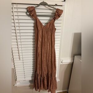 Storia Ruffled Brown Maxi Dress